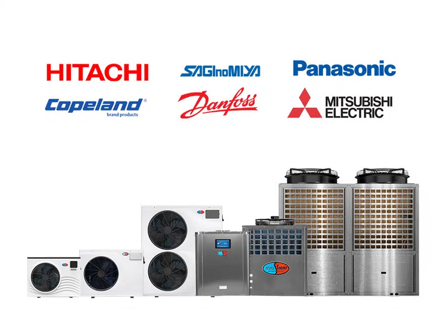 Componentry by Hitachi, Sanyo, Panasonic, Copeland, Danfoss and Mitsubishi