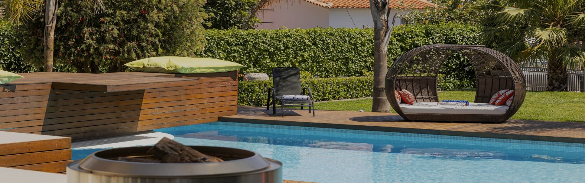 Heated pool with a daybed on the deck